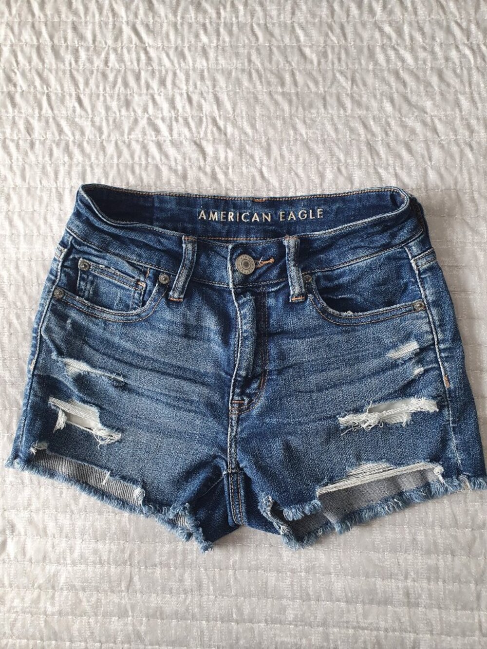 American Eagle Distressed Blue Denim Cutoff Shorts - Size 0